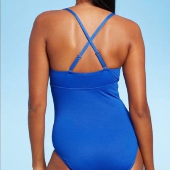 Kona Sol cobalt blue pique Bandau molded cup one piece bathing suit NWT - Picture 2 of 10